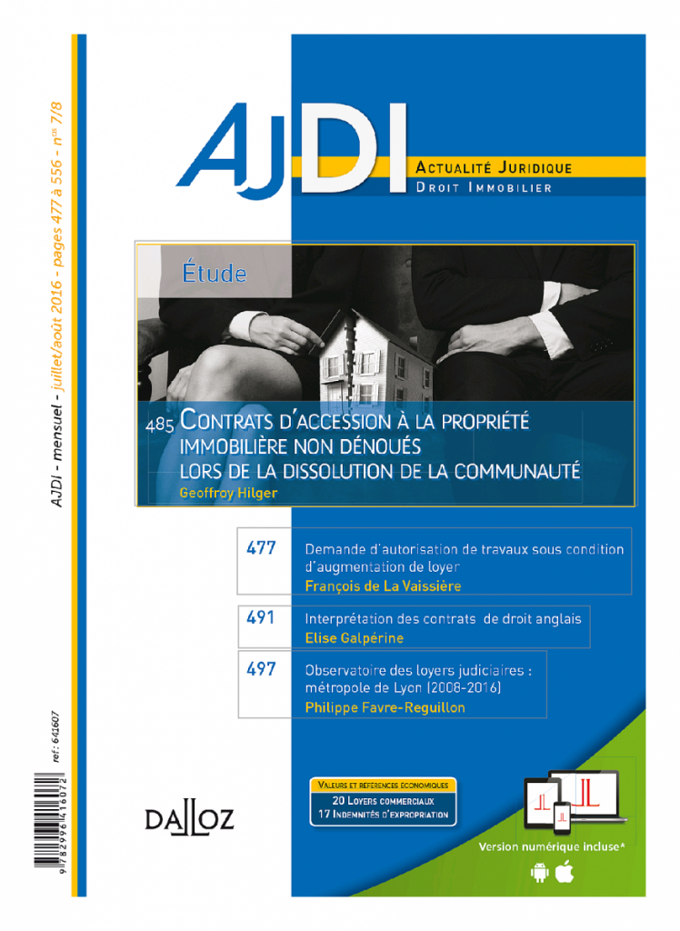 OBSERVATOIRE DES LOYERS COMMERCIAUX JUDICIAIRES - METROPOLE DE LYON - PERIODE 2008-2016 - 1ère EDITION (AJDI, Dalloz)