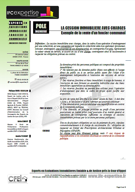 LA CESSION IMMOBILIERE D’UN FONCIER COMMUNAL AVEC CHARGE : RÉSUMÉ PRATIQUE D’UN CAS D’INGÉNIERIE FONCIERE LA CESSION IMMOBILIERE D’UN FONCIER COMMUNAL AVEC CHARGE : RÉSUMÉ PRATIQUE D’UN CAS D’INGÉNIERIE FONCIERE