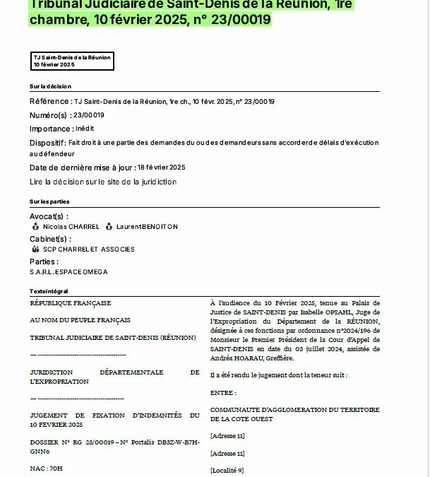Le TJ de St Denis de la Réunion (10 fév. 2025, n° 23/00019) retient les barèmes d’évaluation actualisés