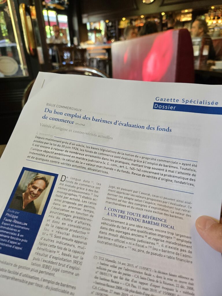 Du bon emploi des barèmes d'évaluation des fonds de commerce Philippe Favre Réguillon Gazette du Palais 2025