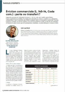 EVICTION COMMERCIALE (L. 145-14, CODE COM.) PERTE OU TRANSFERT PHILIPPE FAVRE REGUILLON DECIDEURS MAGAZINE 2025